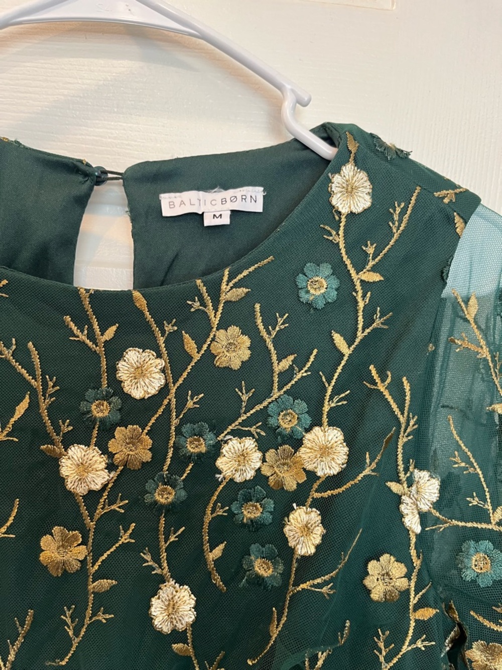 Baltic Born Arabella Embroidered Tulle Dark Green Floral Maxi Dress M b3 - Picture 3 of 8